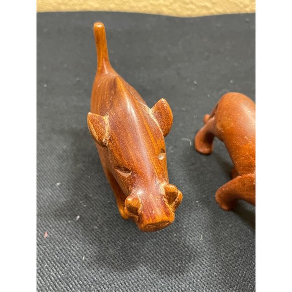 African Hand Carved Wooden Animals Safari Rhino Lion And Hog - Picture 3 of 8